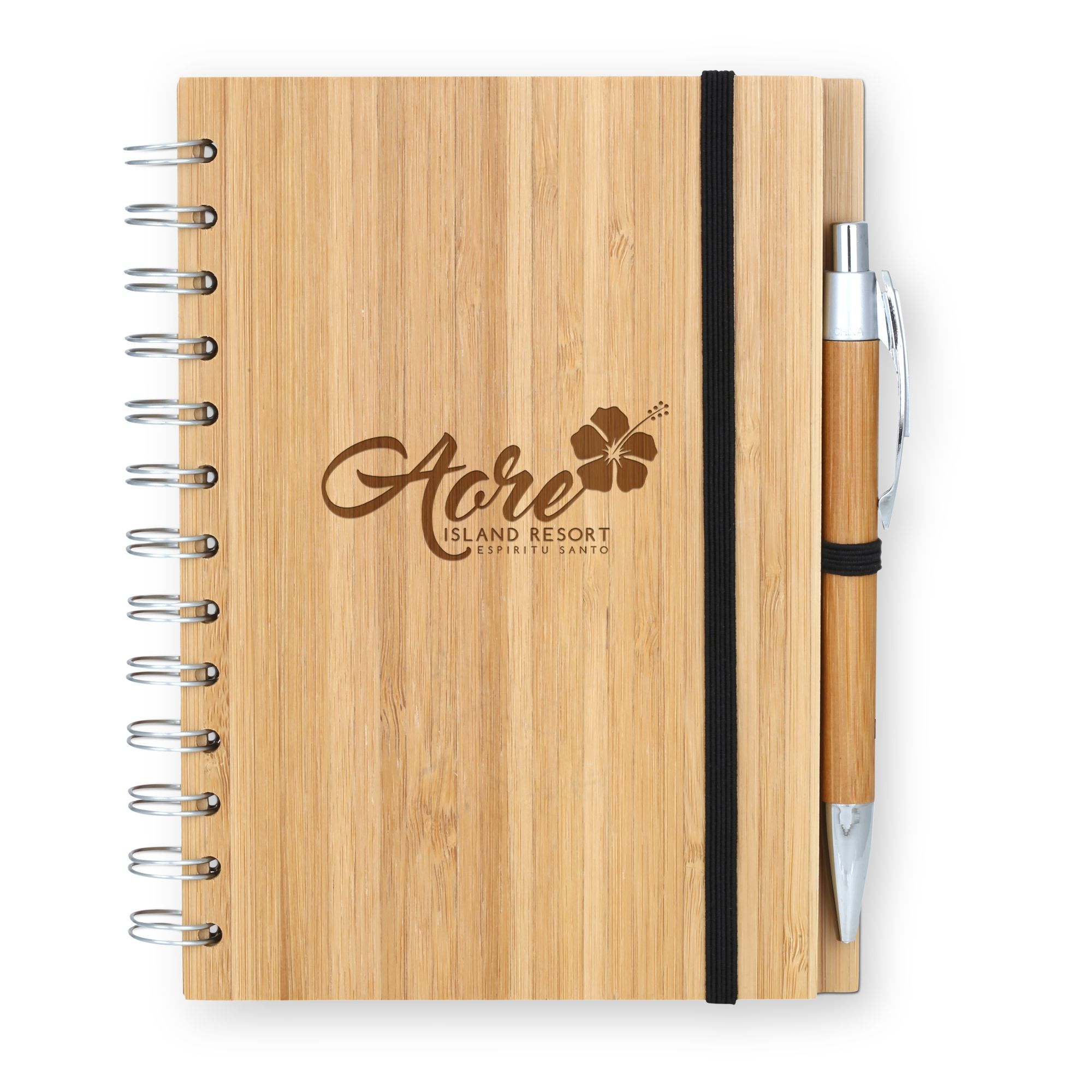 Bamboo Wire-bound Notepad Journal With Bamboo Pen